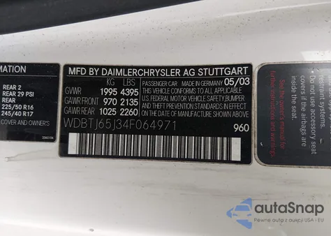 2004 Mercedes-Benz Clk 320 z USA, uszkodzony, nr VIN WDBTJ65J34F064971